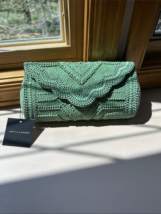 America & Beyond Handbags - America & Beyond Seafoam Mint Beaded Enchanted Meadow Embellished Evening Clutch